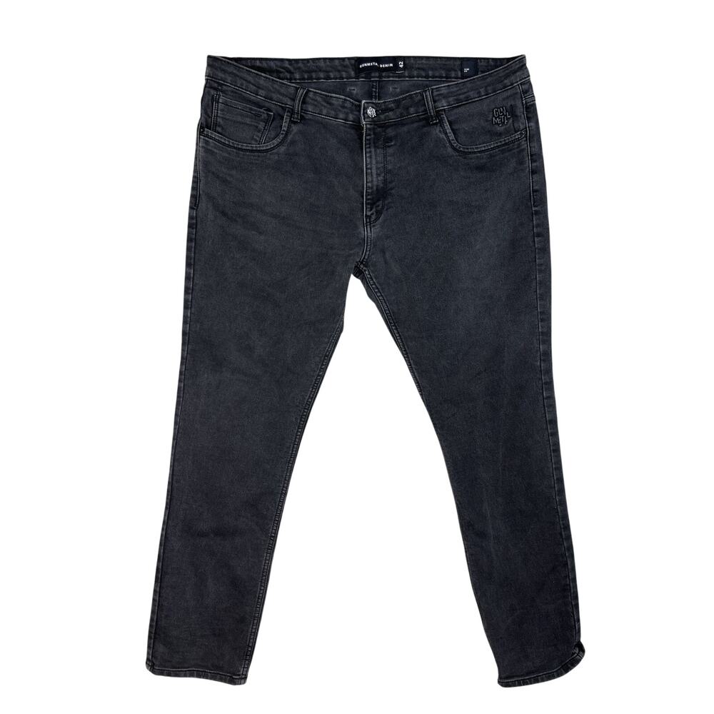 Gunmetal Denim Jeans Men's 42x29 Tapered Washed Charcoal Y2K Skater Grungecore